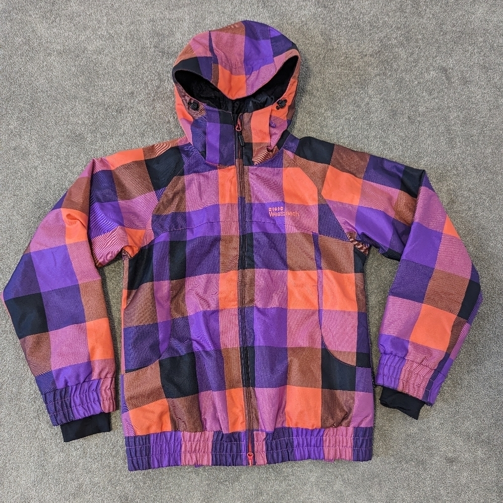 Westbeach Unisex Snowboarding Jacket Size Large Plaid Orange Purple Retro